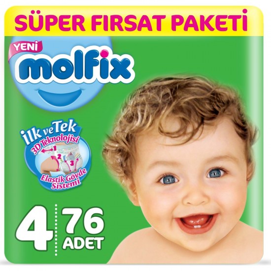 Molfix 3D Bebek Bezi 4 Numara Maxi Süper Fırsat Paketi 76 Adet